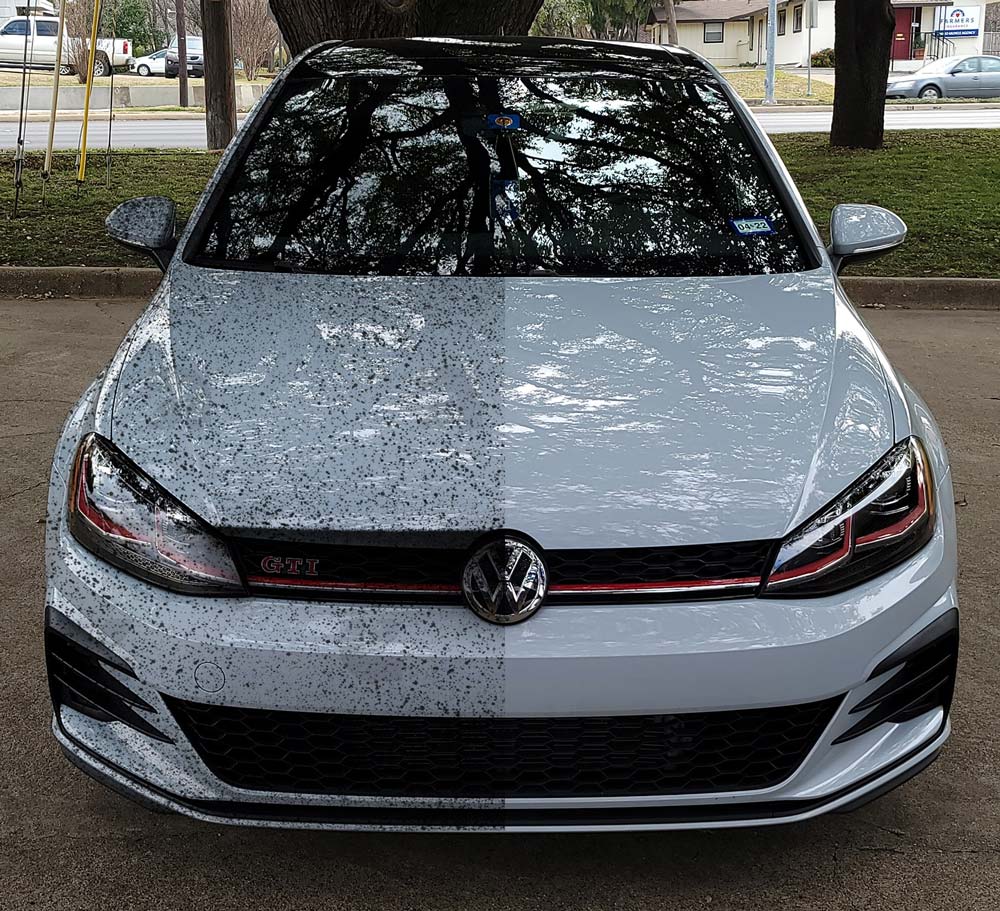 before after hail damage repair Silver and white VW GTI